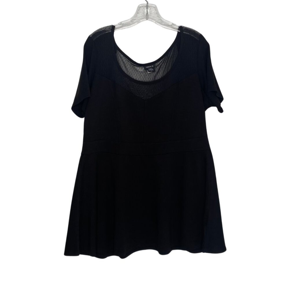 Torrid Black Short Sleeve Fit & Flare Short Sleeve Top with Mesh Accent, 2X #280 - Picture 5 of 12